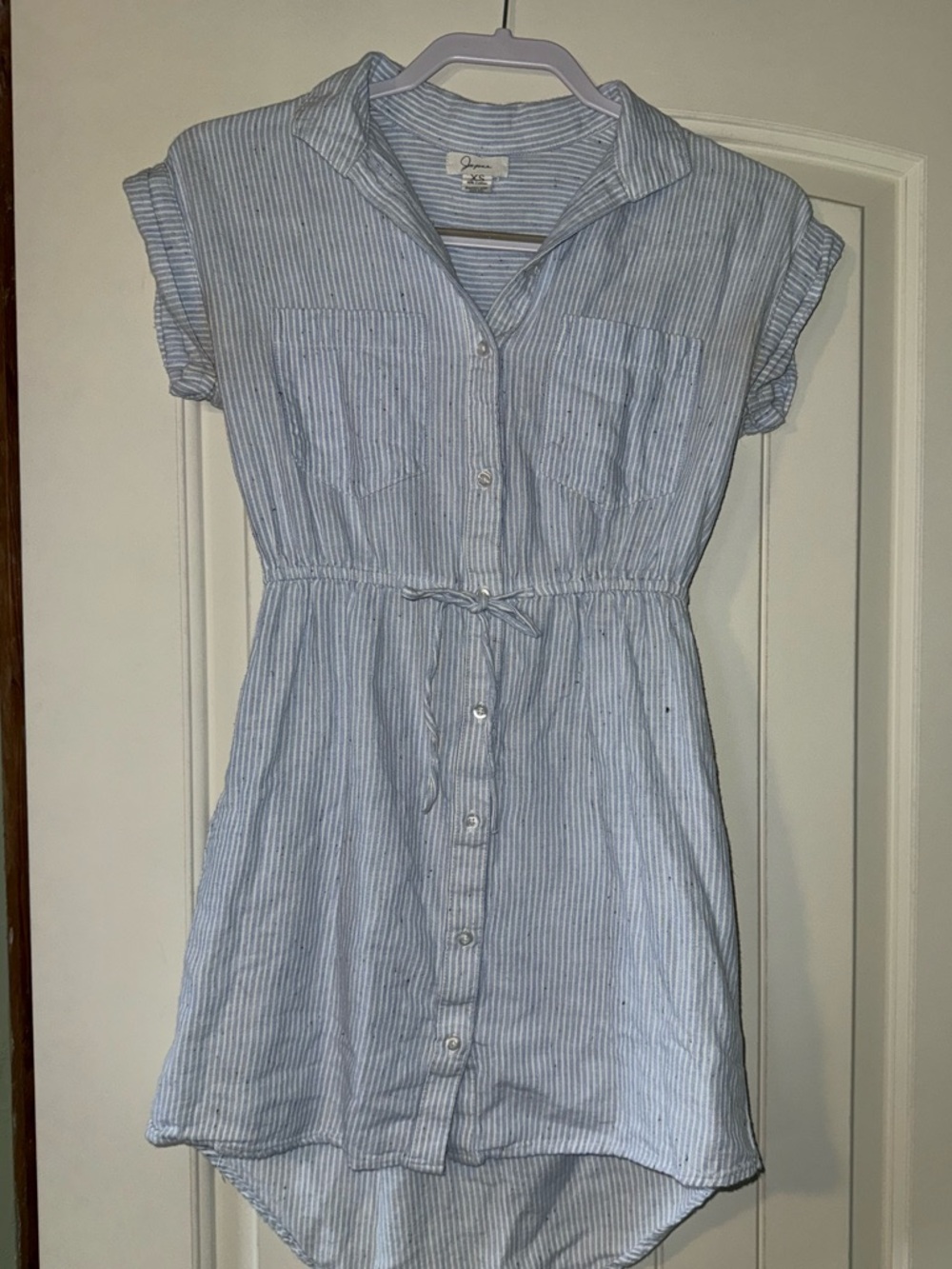 Light Blue & White Striped Dress with Pockets